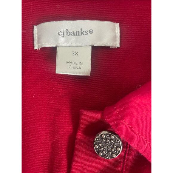 CJ Banks Women's Plus Size 3X Red Shirt Jacket 3/4 Sleeve Button Front - Picture 4 of 8